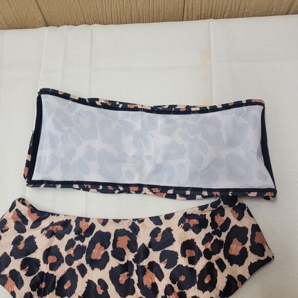 Womens 2 pc Leopard Print Padded Strapless Halter Top Bikini sz M NWOT - Picture 7 of 8